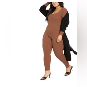 ELOQUII Rib Long Sleeve Jumpsuit